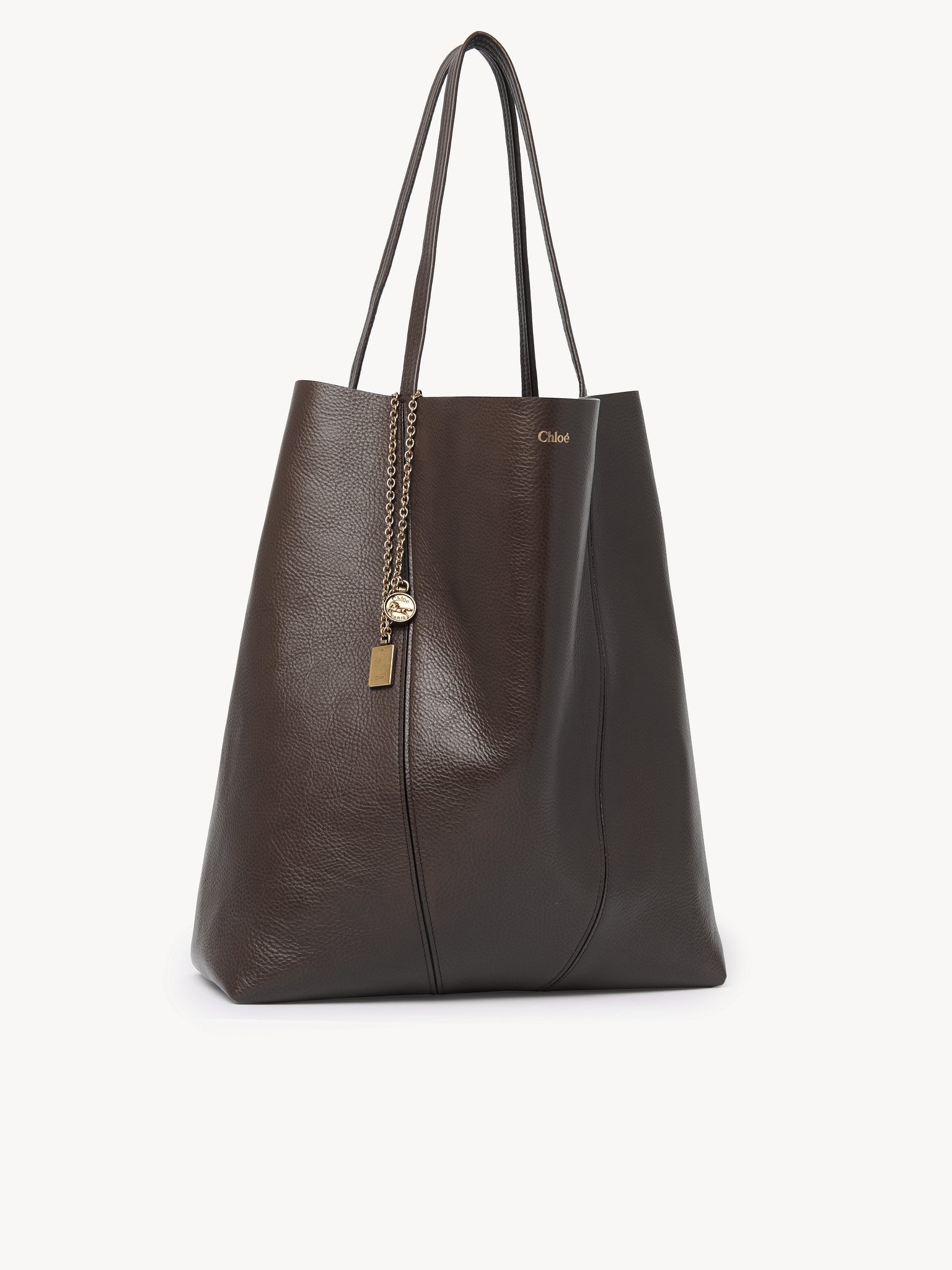 Chloé Large  Spin Tote Bag In Grained Leather In Brown