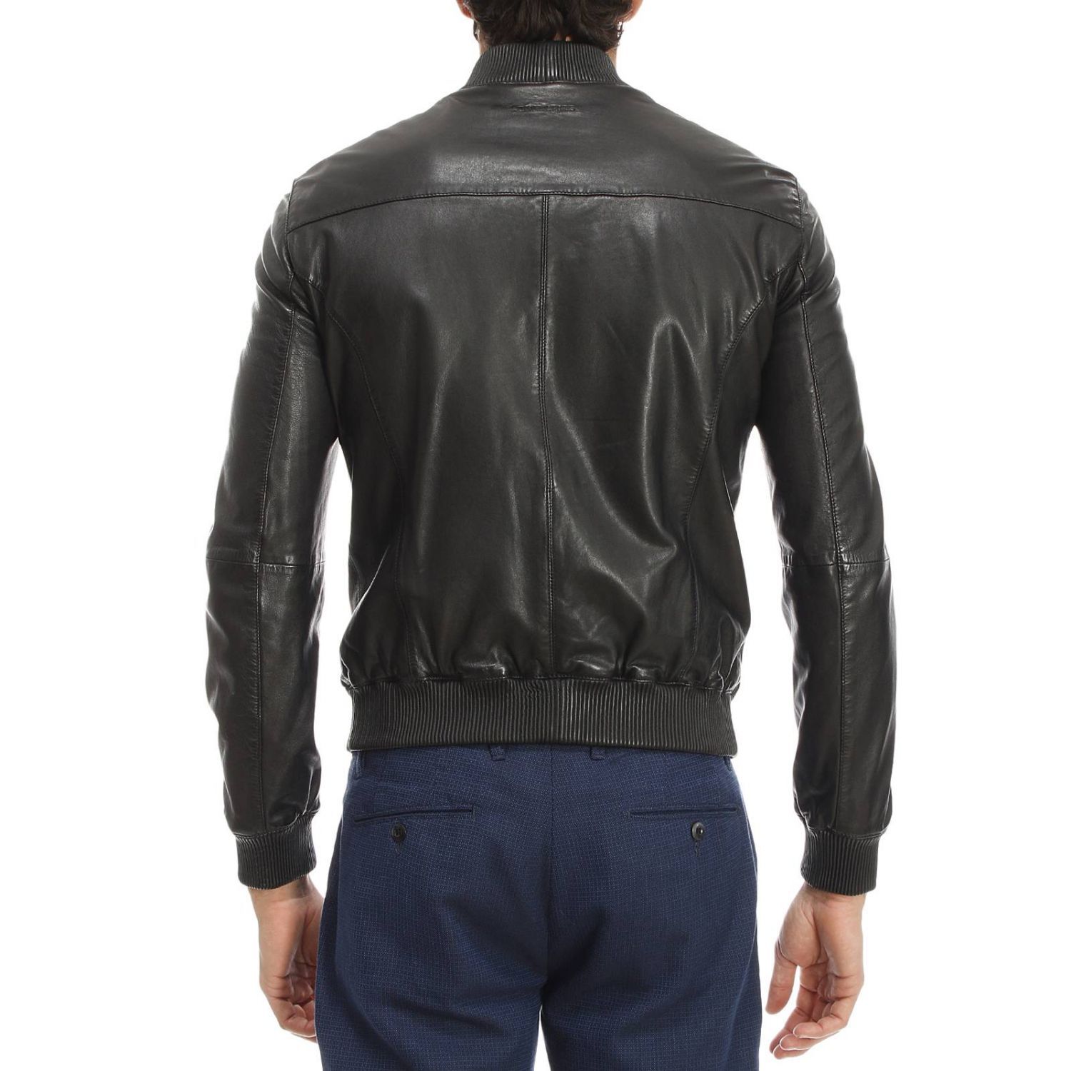 Armani Jeans Zipper Leather Jacket In Black