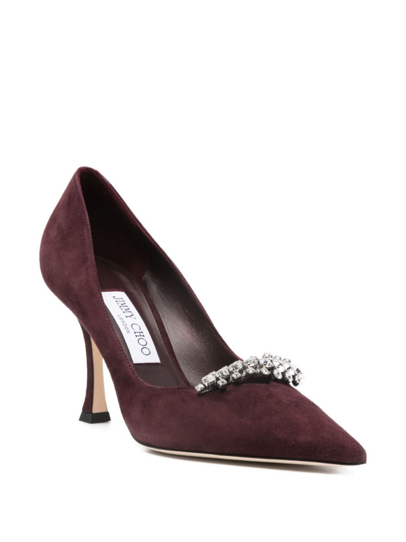 Jimmy Choo 90mm Crystal-embellished Pointed-toe Pumps In Burgundy