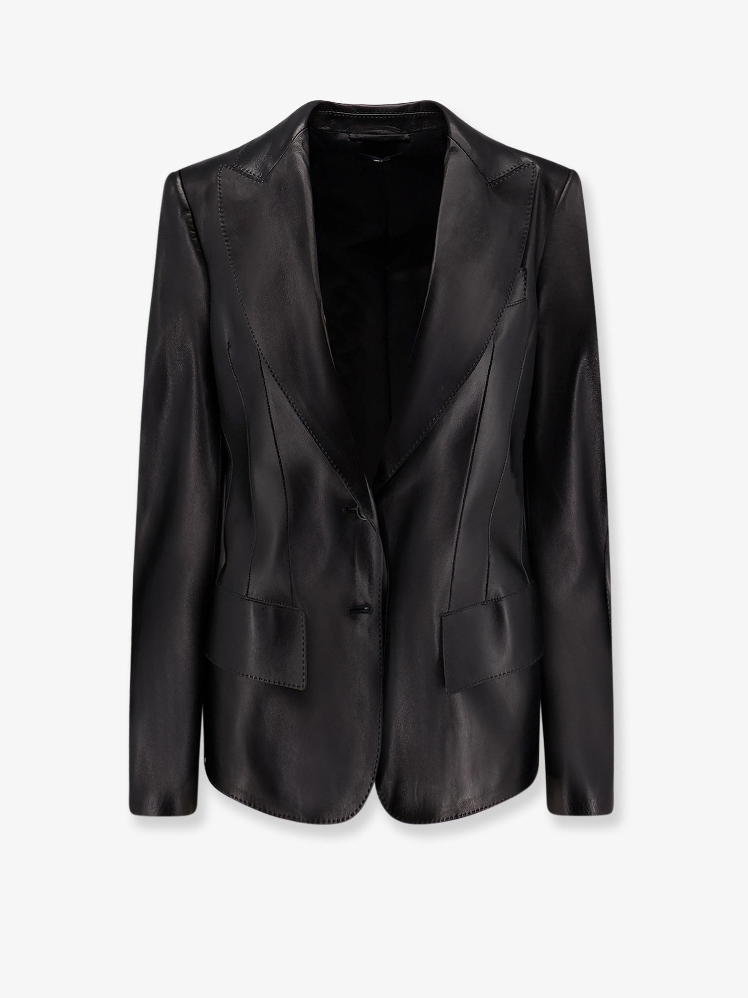 Tom Ford Single-breasted Leather Jacket In Black