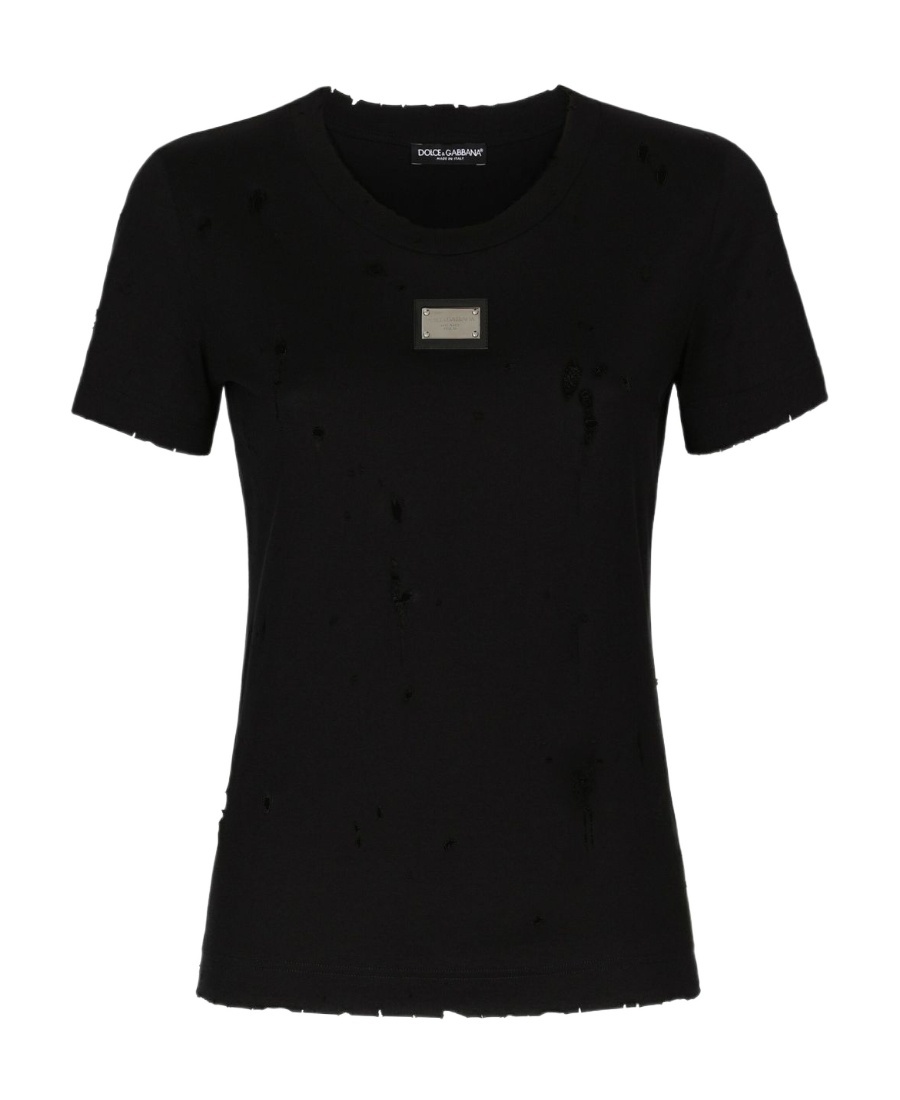 Dolce & Gabbana Jersey T-shirt With Rips And Dolce&gabbana Tag In Black