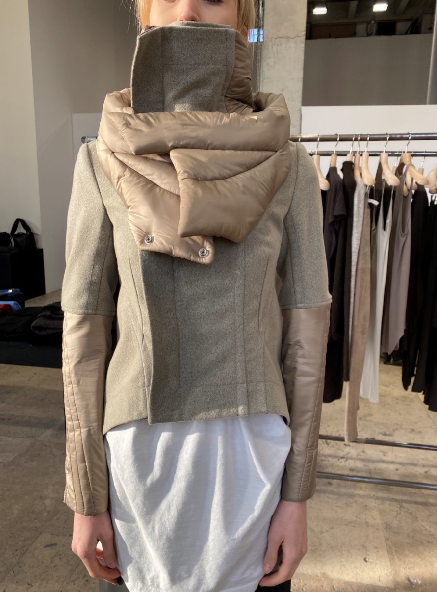 Rick Owens Spliced Large Profile Collar Jacket In Gray