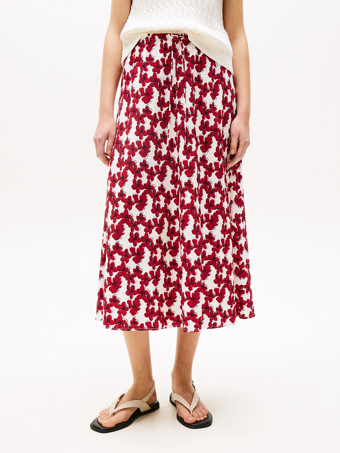 Tommy Hilfiger Textured Drawstring Straight Midi Skirt In Red