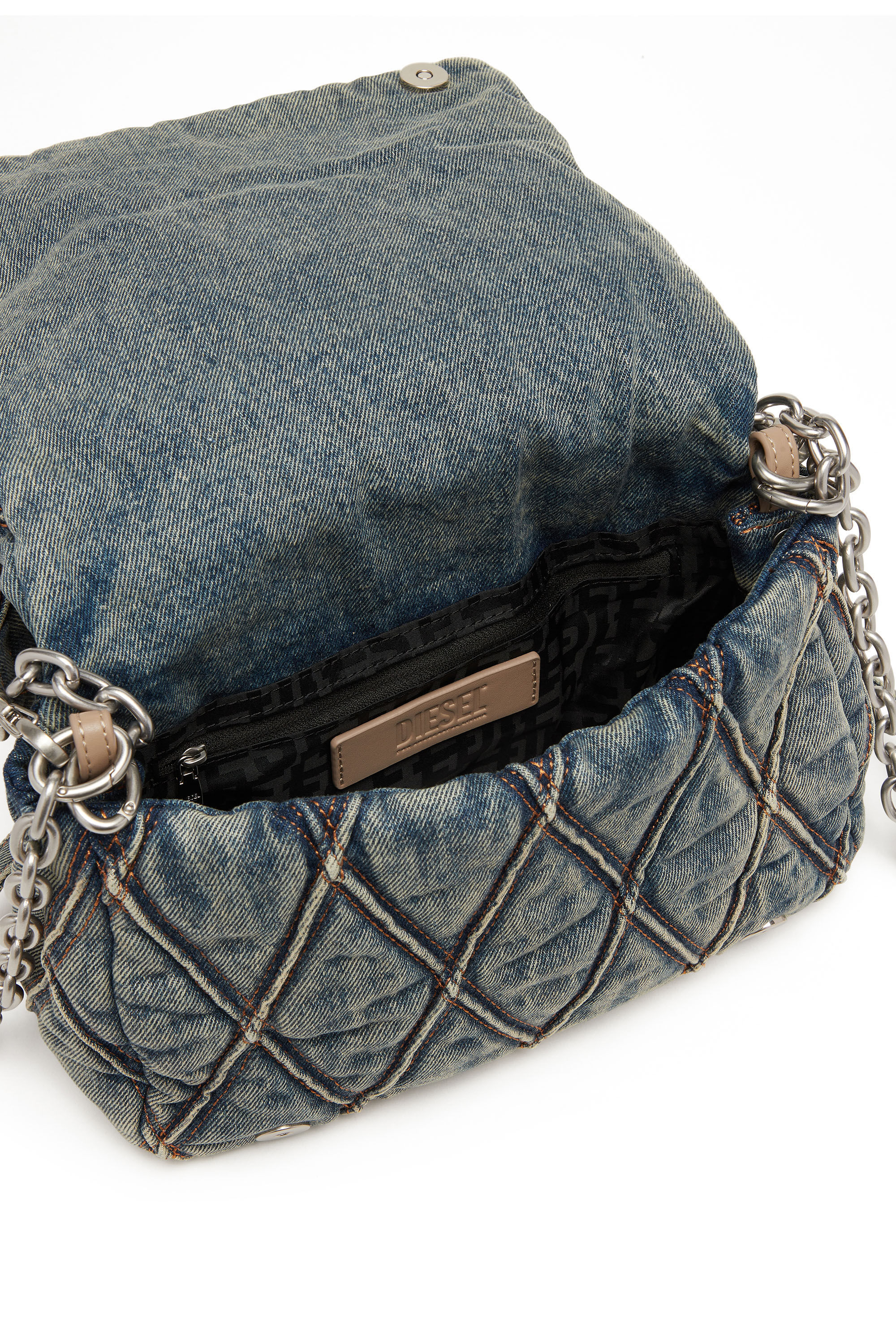 Shop Diesel Charm-d Denim Shoulder Bag In Blue