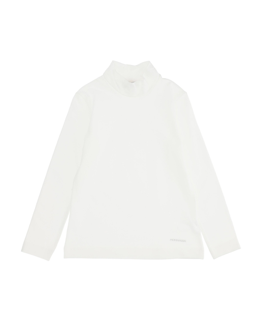 Monnalisa Logo High-necked Long-sleeved T-shirt In White