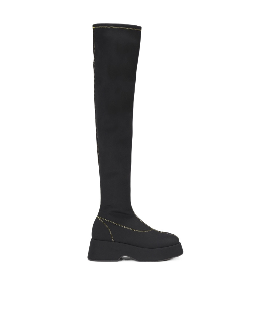 Ganni Retro Flatform Over-the-knee Sockboots In Black