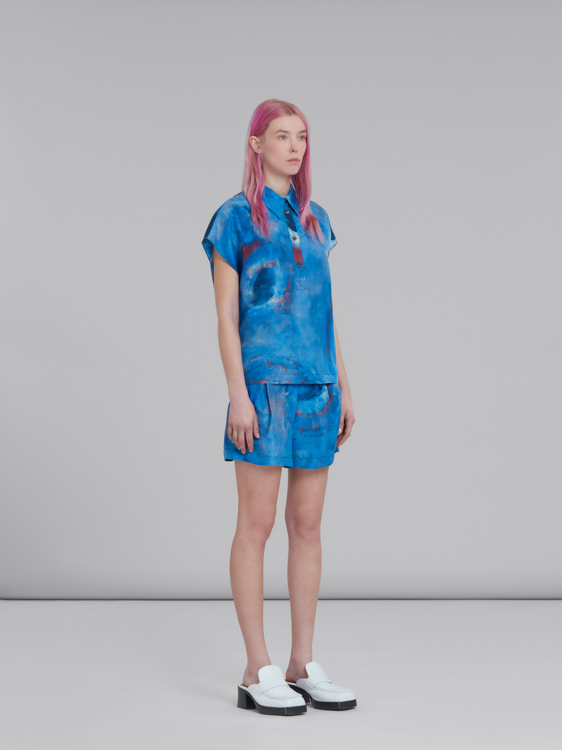 Marni Drawstring-waist Silk Shorts In Blue