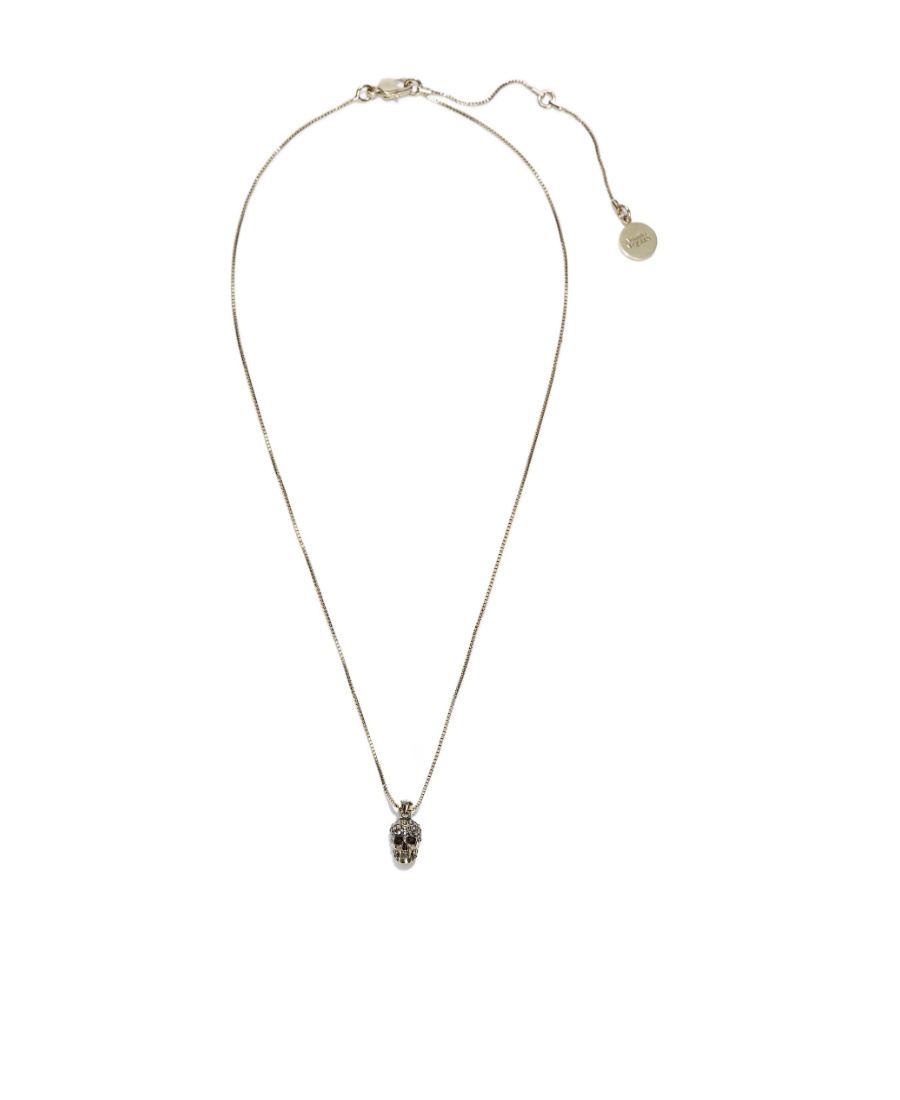 Alexander Mcqueen Pave Skull Necklace In Yellow
