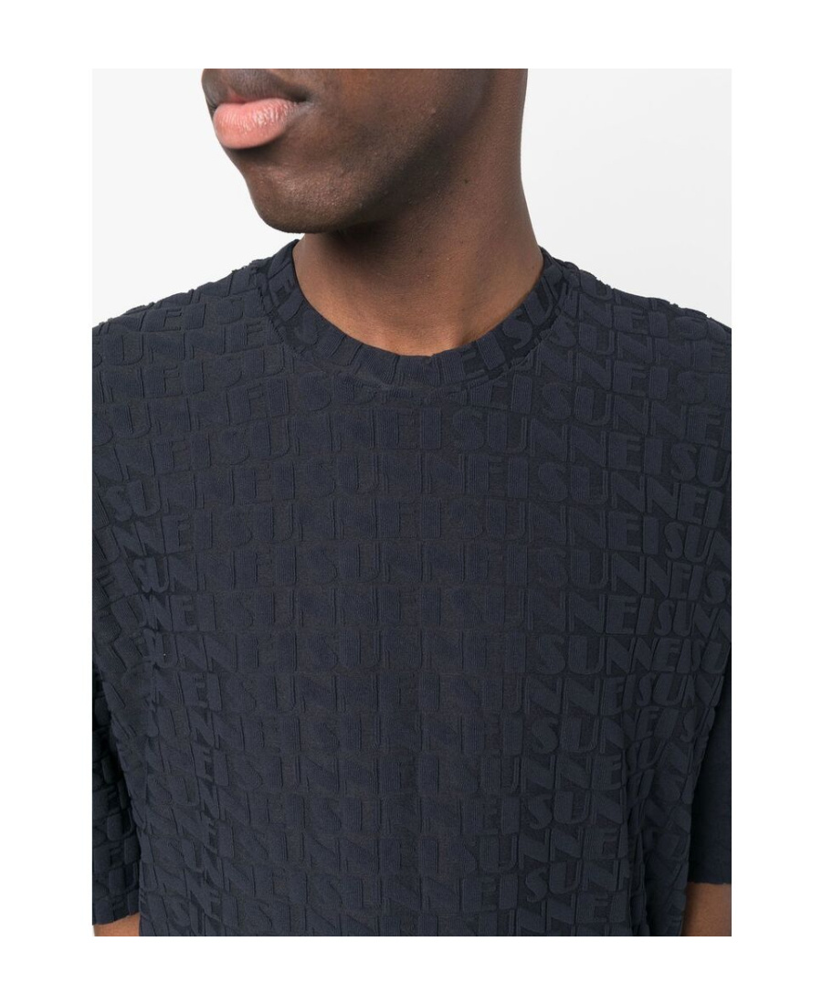 Sunnei Crewneck T-shirt With All Over Logo For Men In Black