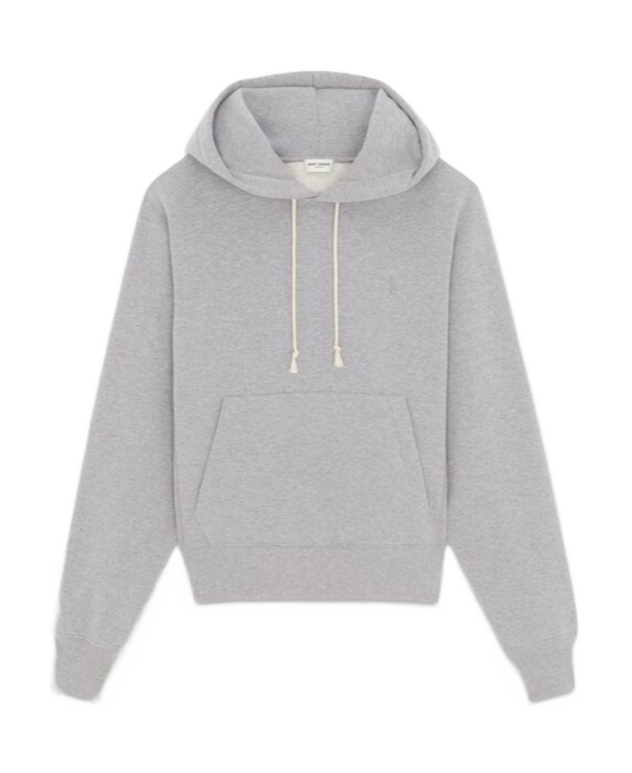 Saint Laurent Cassandre-embroidered Cotton Hoodie In Gray