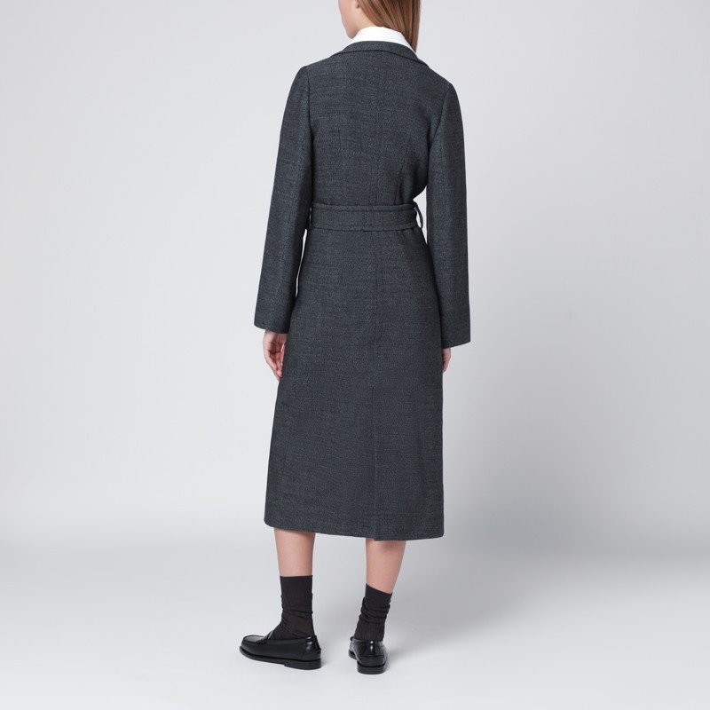 Namacheko Grey Wool Coat With Belt In Black