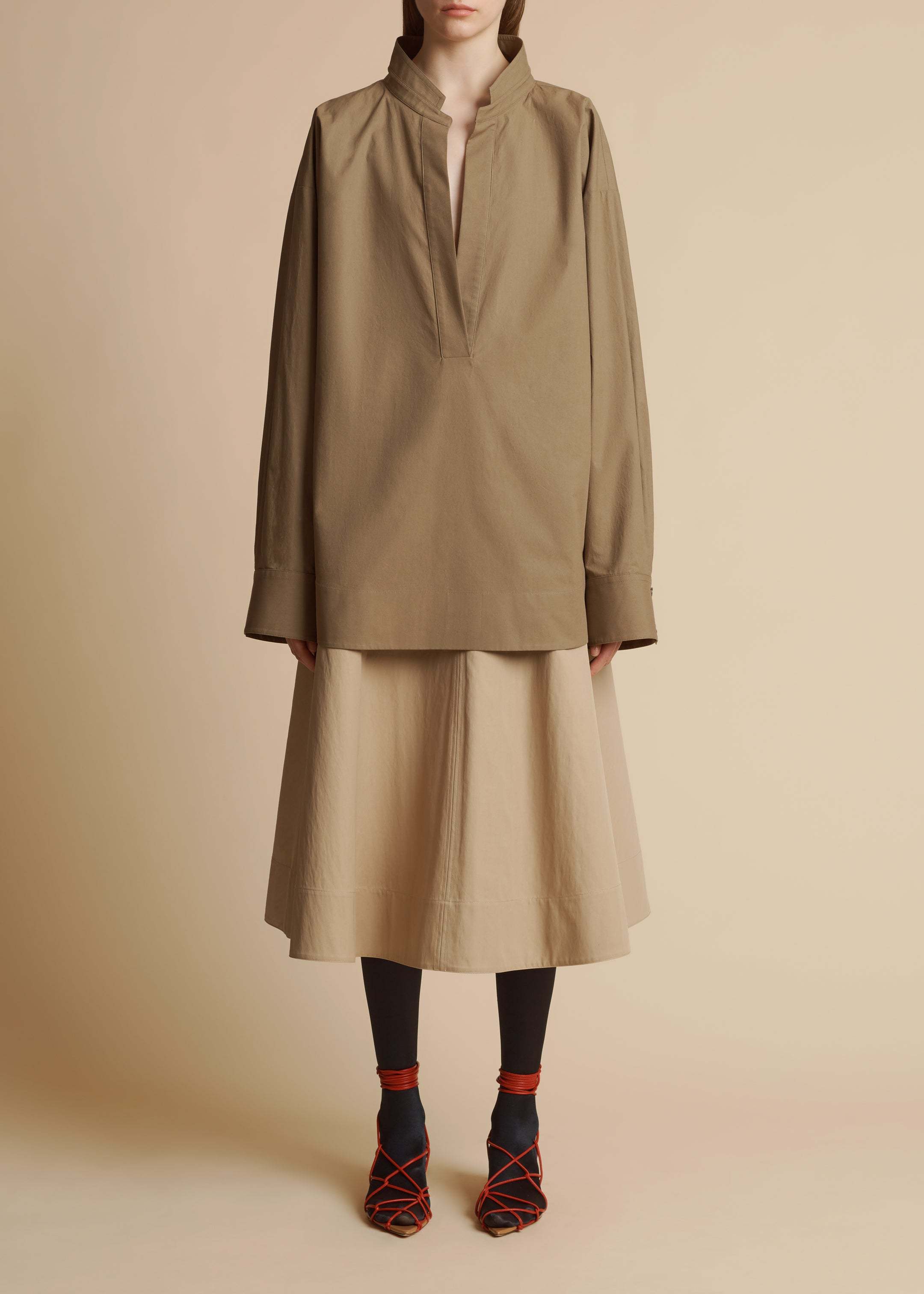 Khaite Open-necked Pullover Shirt In Brown