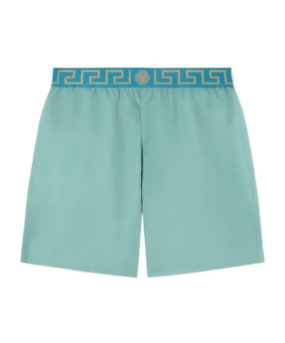 Versace Greca Border Beach Shorts In Green