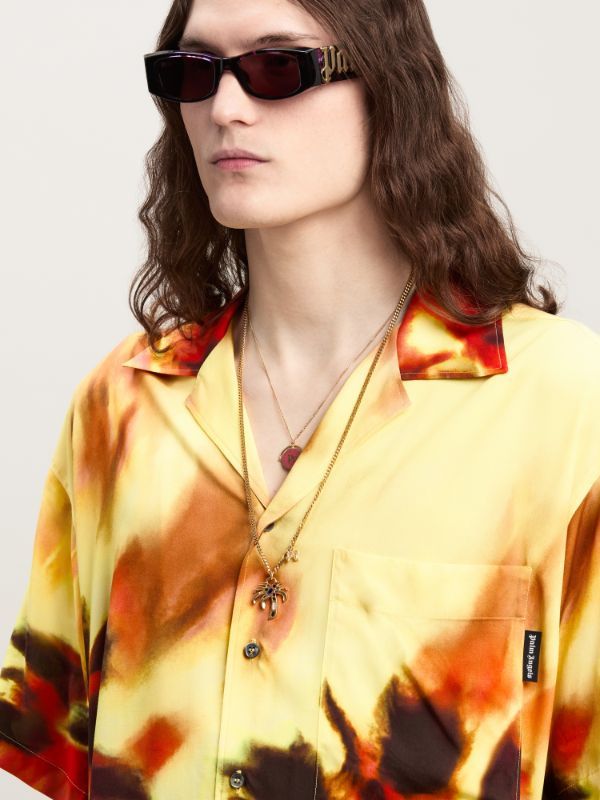 Palm Angels Abstract-print Notched-collar Shirt In Nude