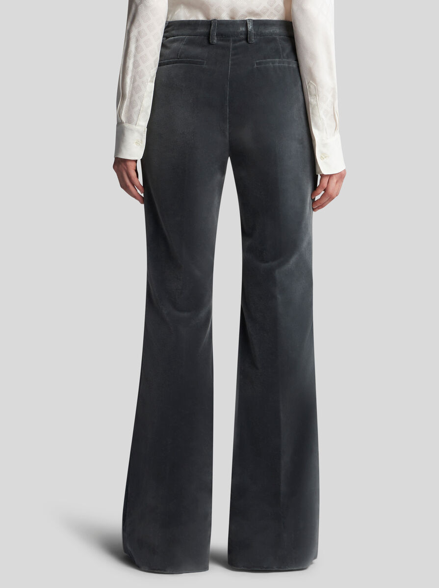 Etro Velvet Flared Hem Trousers Pockets In Black