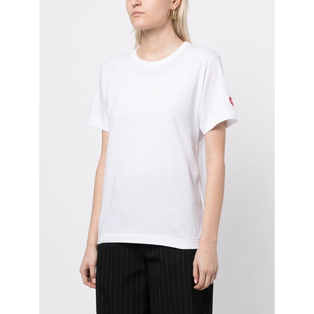 Comme Des Garçons Play Logo Patch Crewneck T-shirt In White