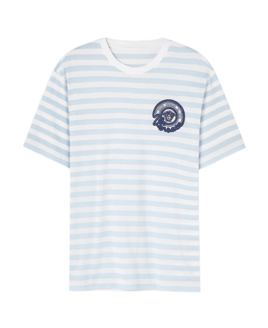 Versace Multicolored Nautical Stripe T-shirt In Blue