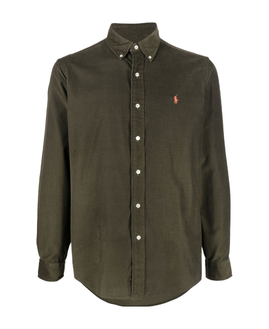 Polo Ralph Lauren Olive Green Cotton Shirt With Signature Polo Pony Motif In Brown