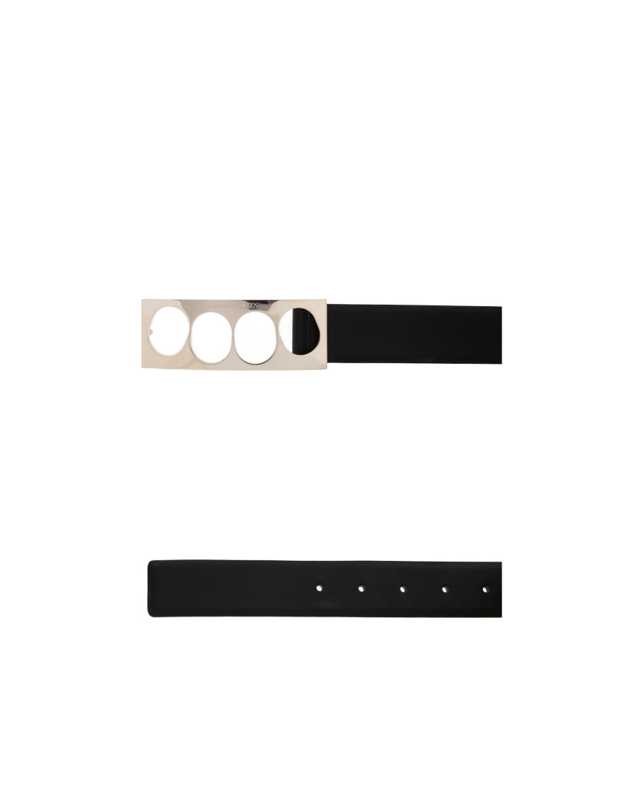 Alexander Mcqueen The Grip Buckled Belt In Calf Leather In Black