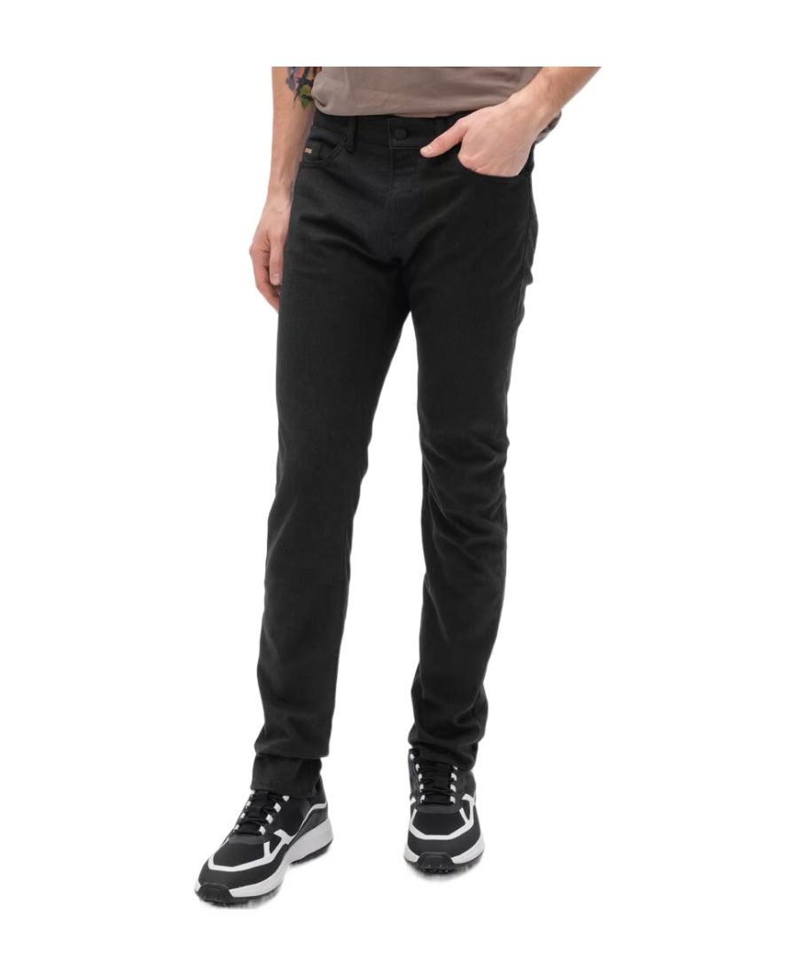 Hugo Boss Mélange-effect Stretch-cotton Jeans In Black