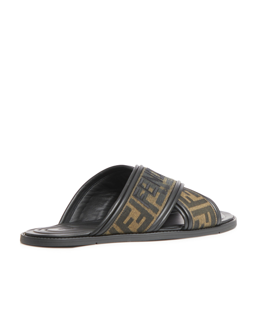 Fendi Logo-embroidered Crossover Strap Slides In Black
