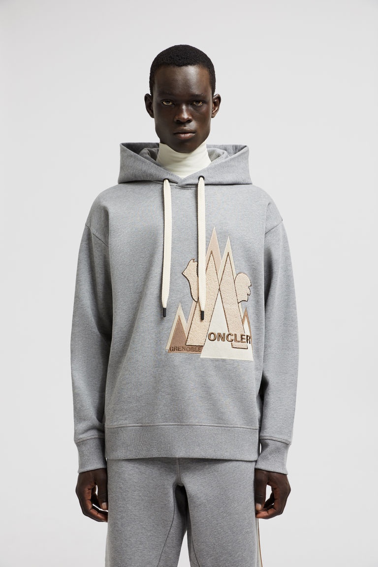 Moncler Cotton Hoodie With Hood And Drawstring In Gray