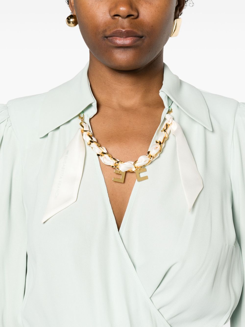 Elisabetta Franchi Shirt With Chain Detail And Cropped Length In Blue
