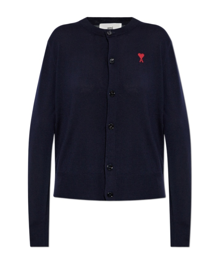 Shop Ami Alexandre Mattiussi Ami Logo Embroidered Cardigan In Black