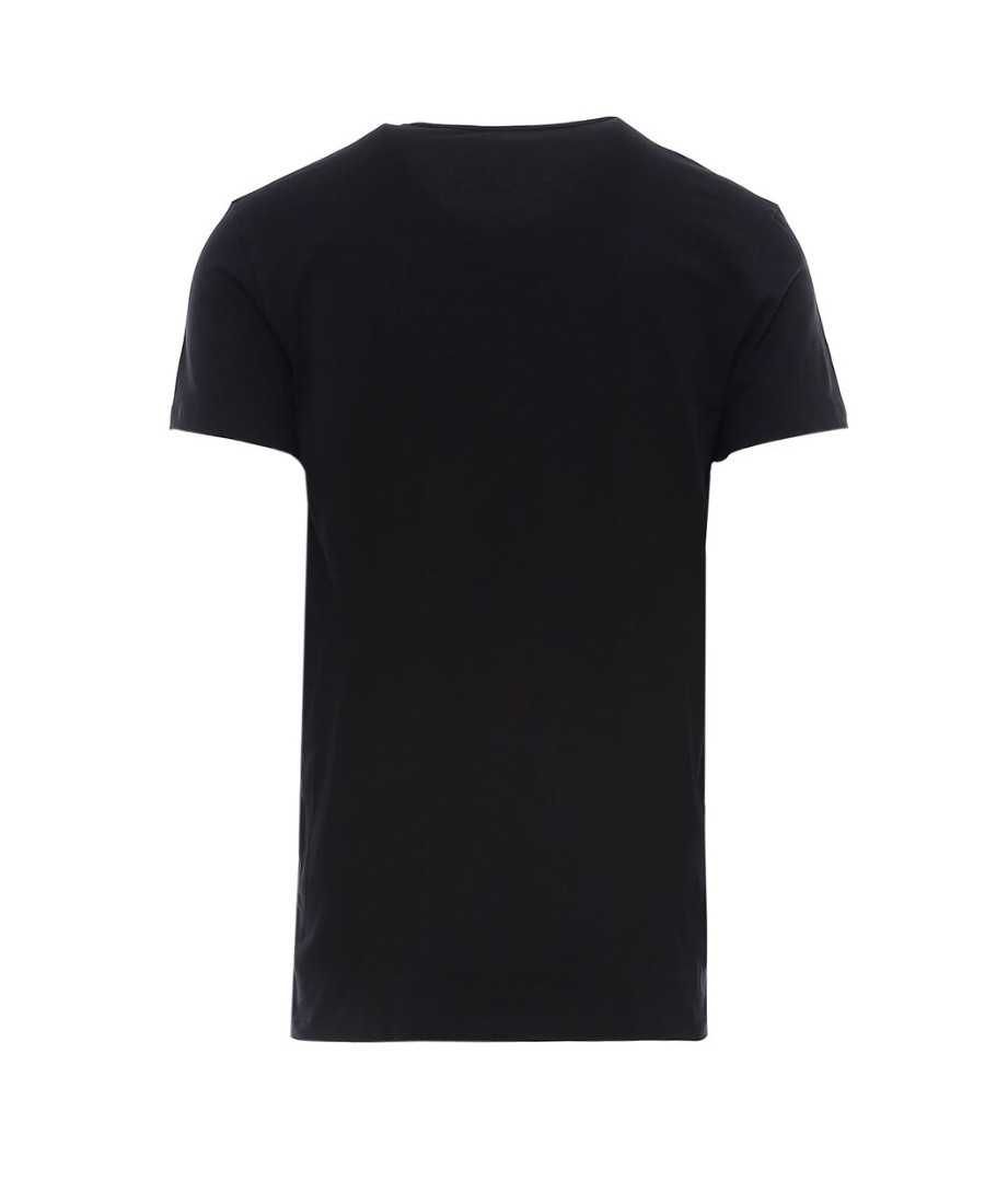 Versace Black Crewneck T-shirt With Medusa Logo Print In Stretch Cotton Man In Black
