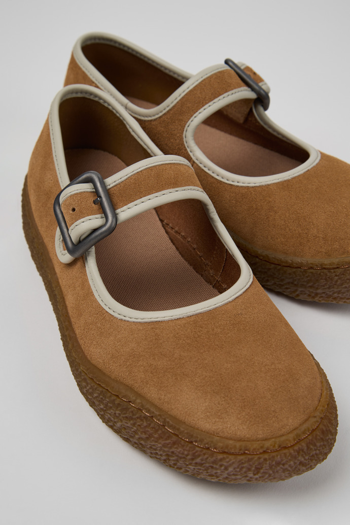 Camper Peu Terreno Buckle-strap Suede Ballet Flats In Brown