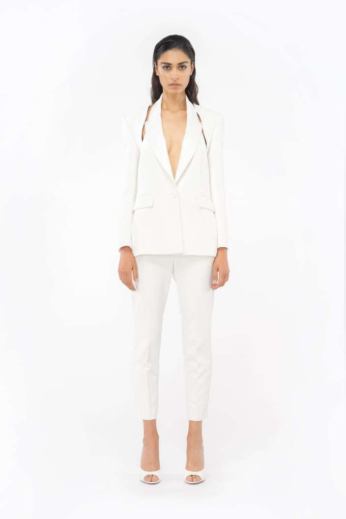 Pinko Slim-fit Trousers In Technical Stretch Crepe In White