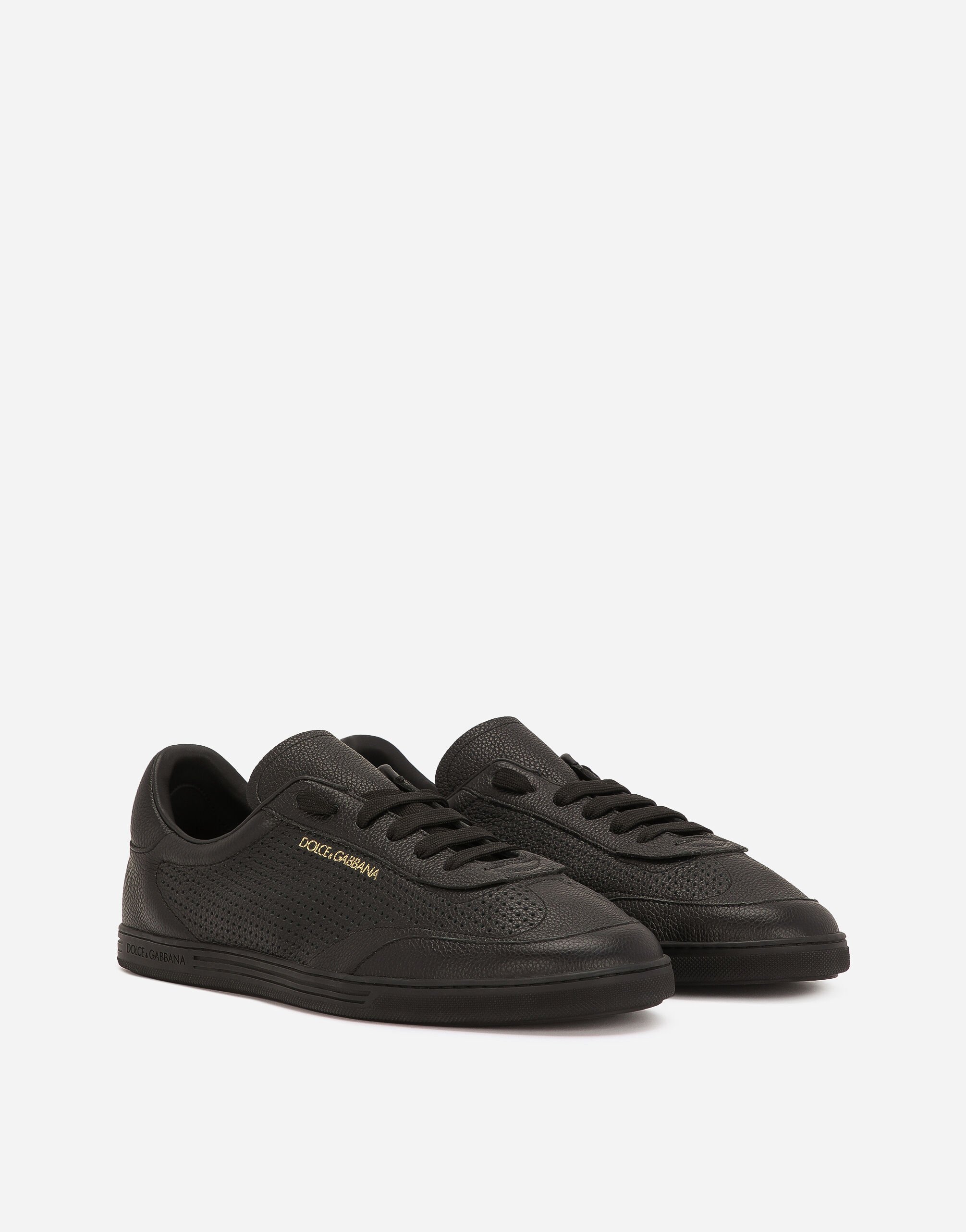 Dolce & Gabbana Black Low Top Perforated Sneakers With Logo Detail In Leather Man In Black