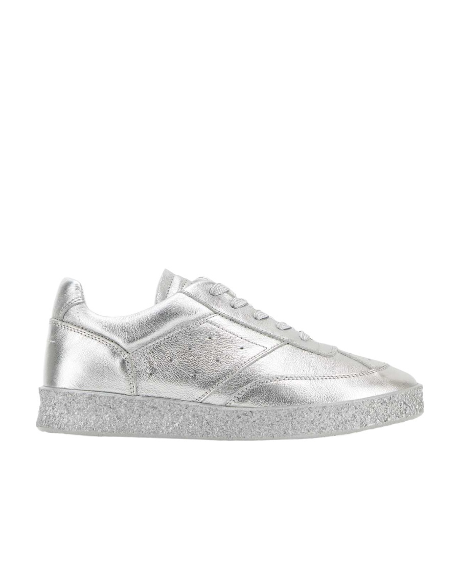 Shop Mm6 Maison Margiela Metallic-finish Low-top Sneakers In Gray