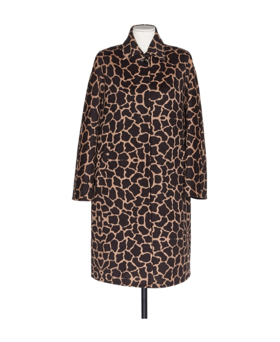Max Mara 'animal Print Collared Neck Coat' In Brown