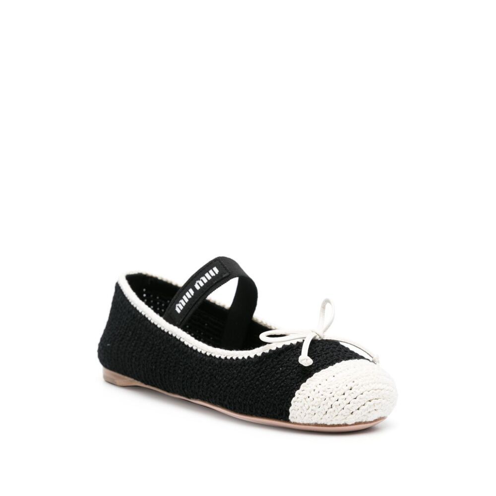 Miu Miu Women Crochet Knit Ballet Flats In Black