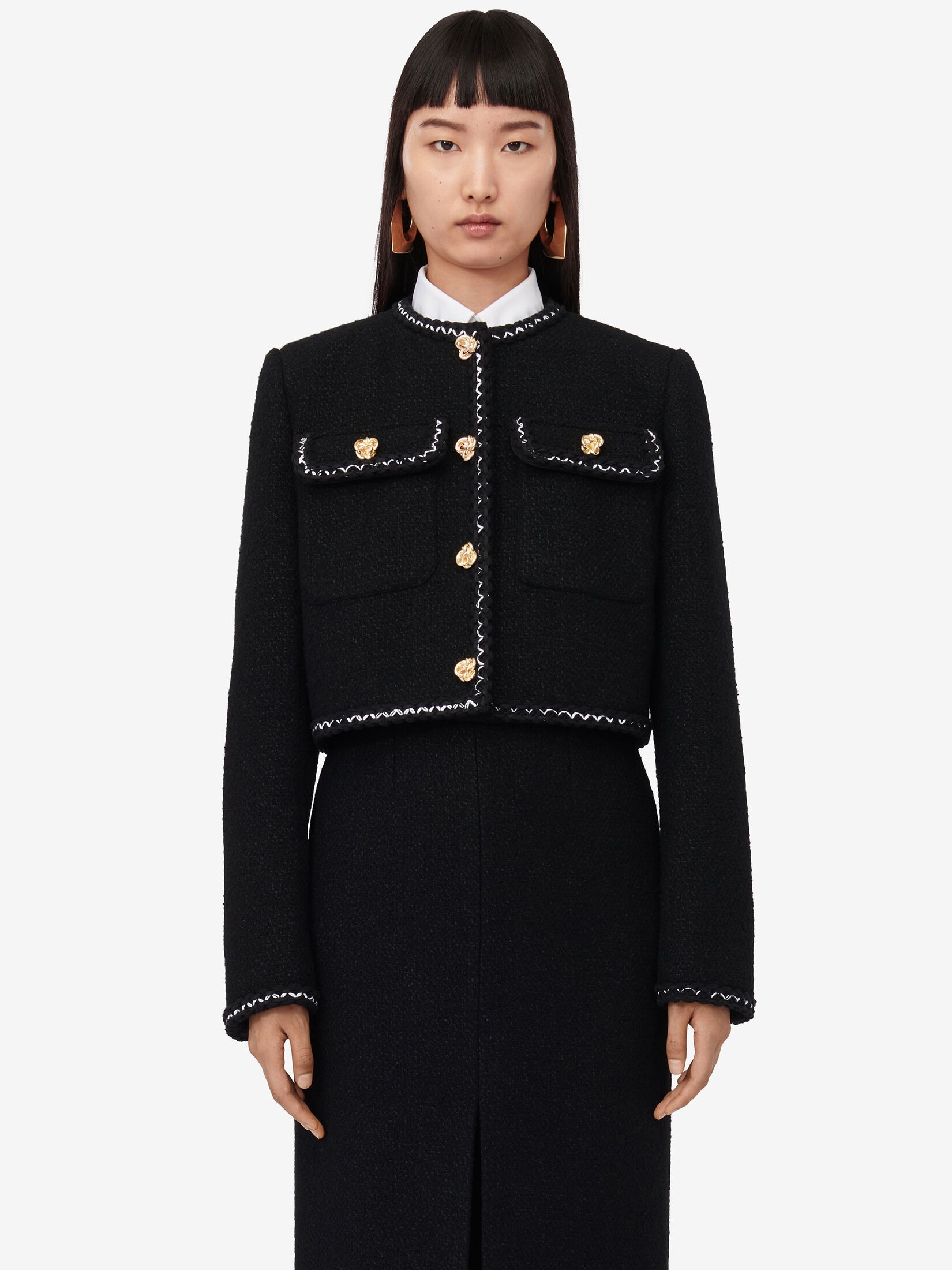 Alexander Mcqueen Cropped-jacke Aus Tweed In Black