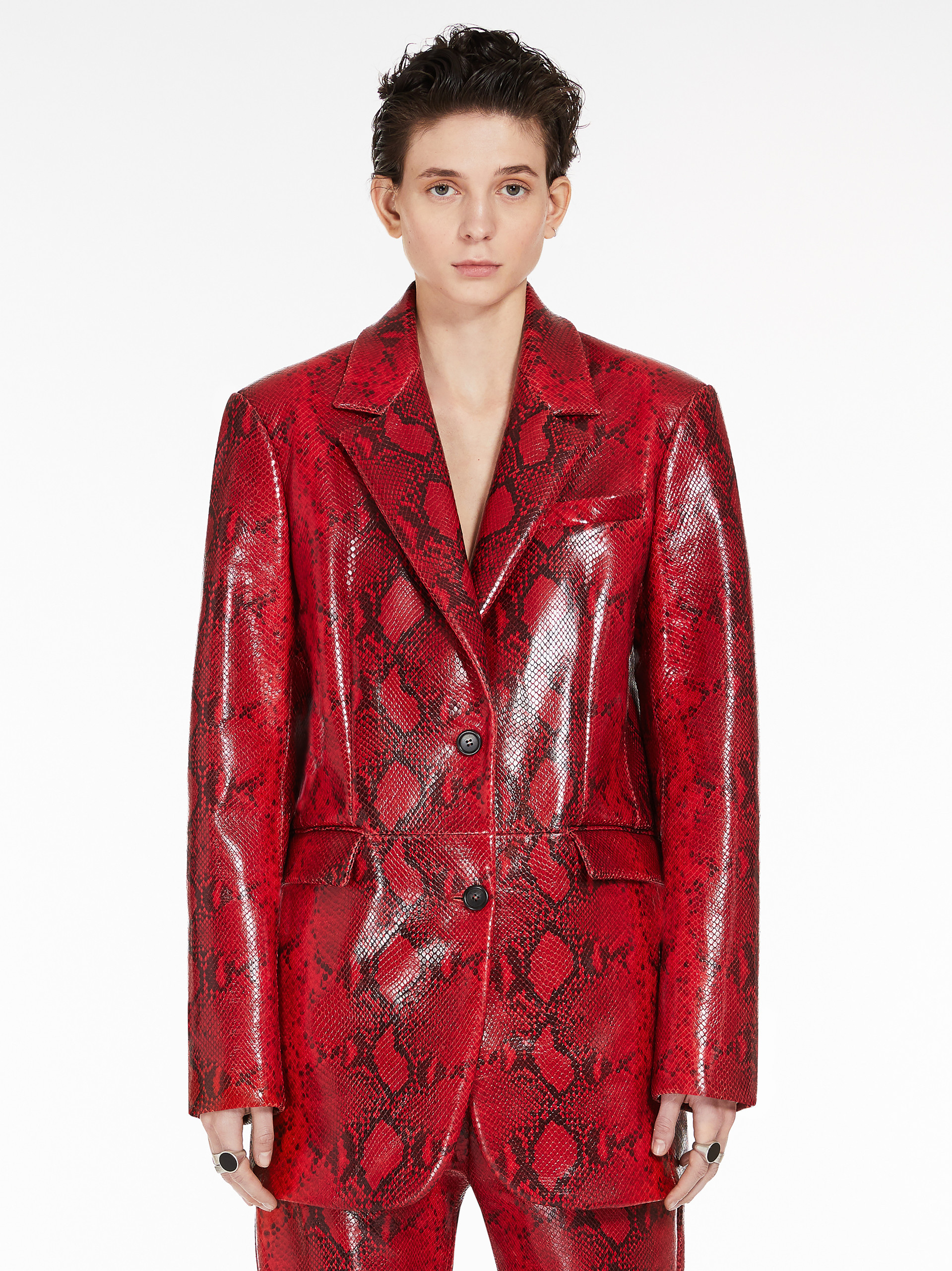 SPORTMAX FIORIGI SNAKESKIN-PRINT LEATHER BLAZER 