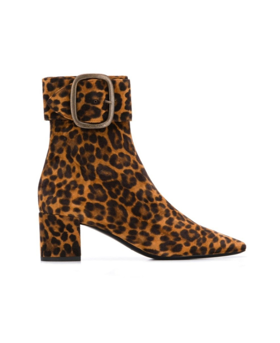 Saint Laurent Joplin Leopard Print Ankle Boots In Blue