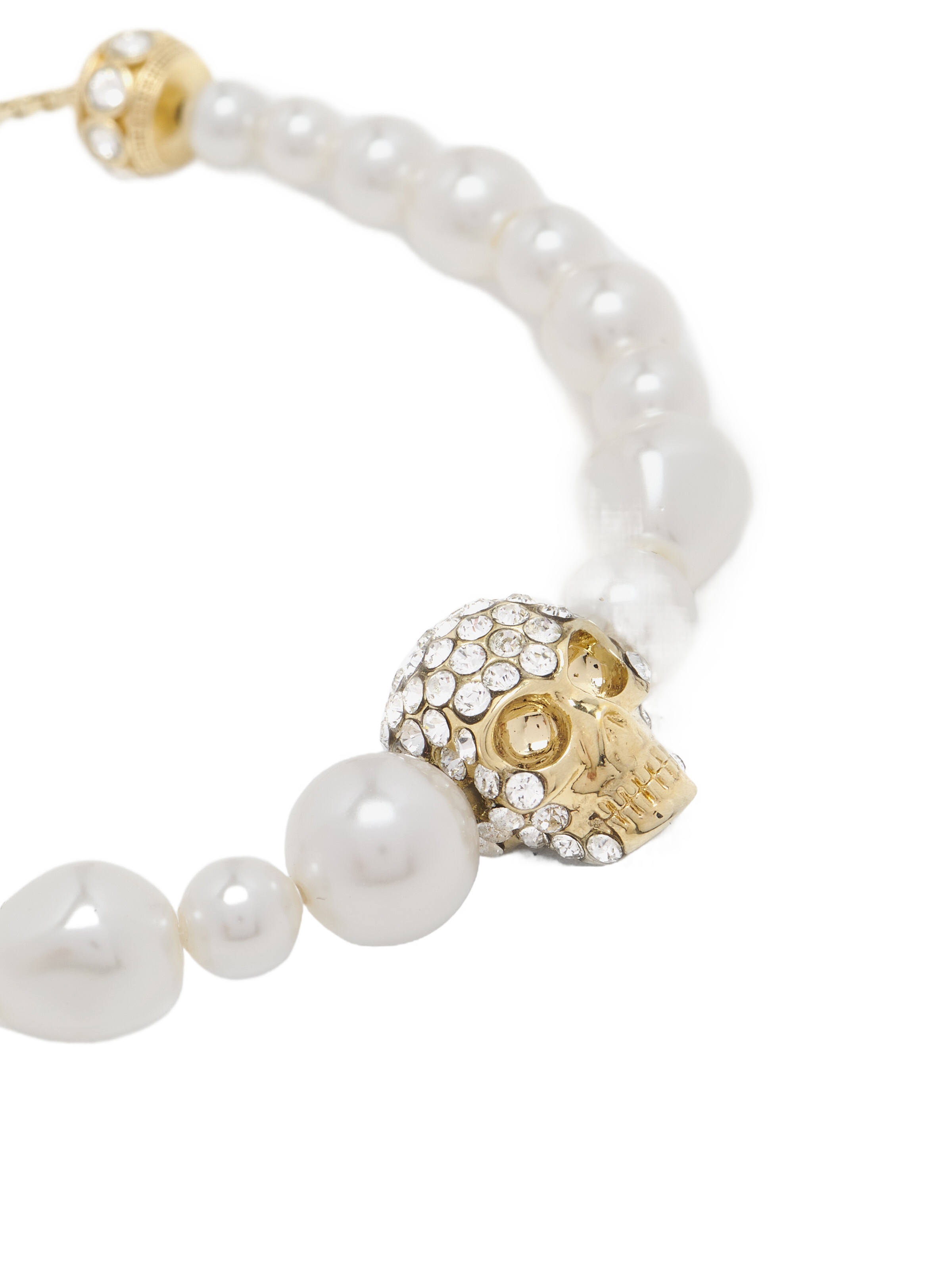 Alexander Mcqueen Skull And Pearl Friendship Bracelet In Gold