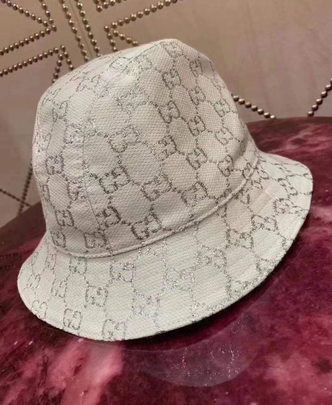 Gucci Metallic Logo-jacquard Bucket Hat In White