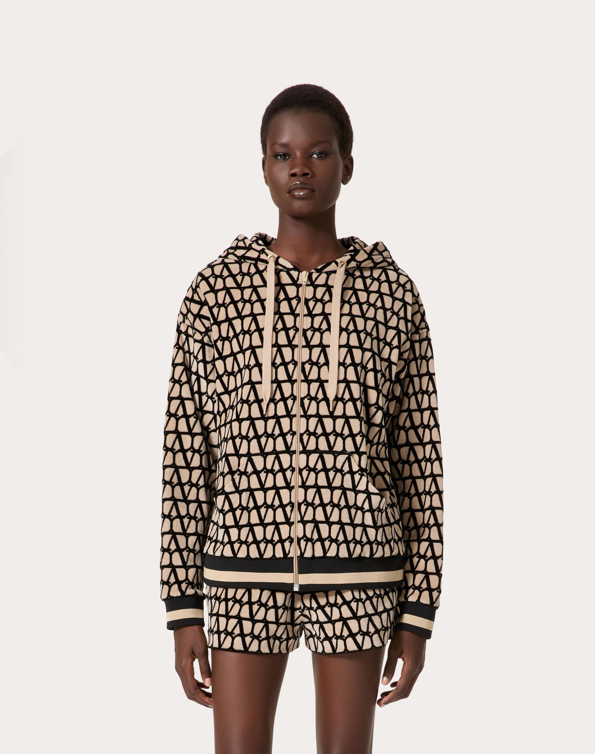 Valentino Toile Iconographe Zip-up Hoodie In Nude