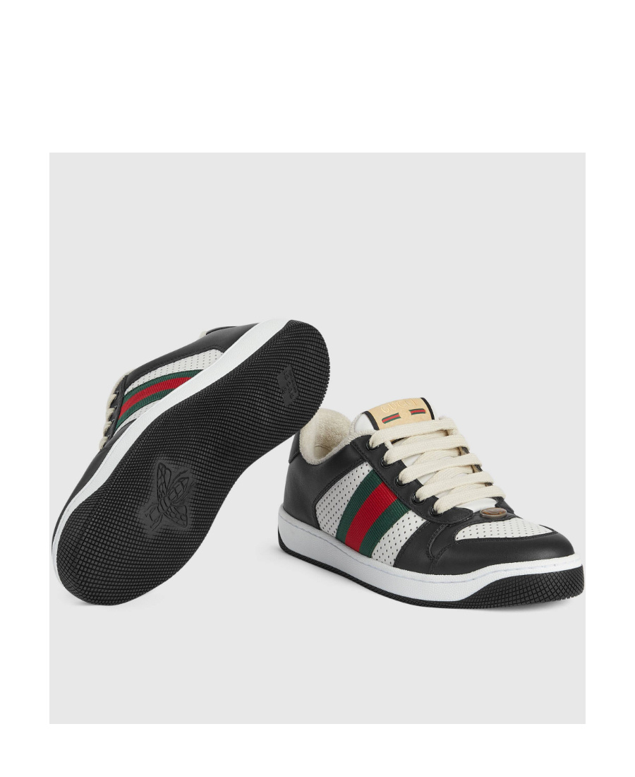 Gucci Screener Web Stripe Lace-up Sneakers In Black