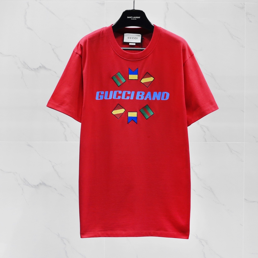 Gucci Band Embroidered Large Logo Short Sleeve Red