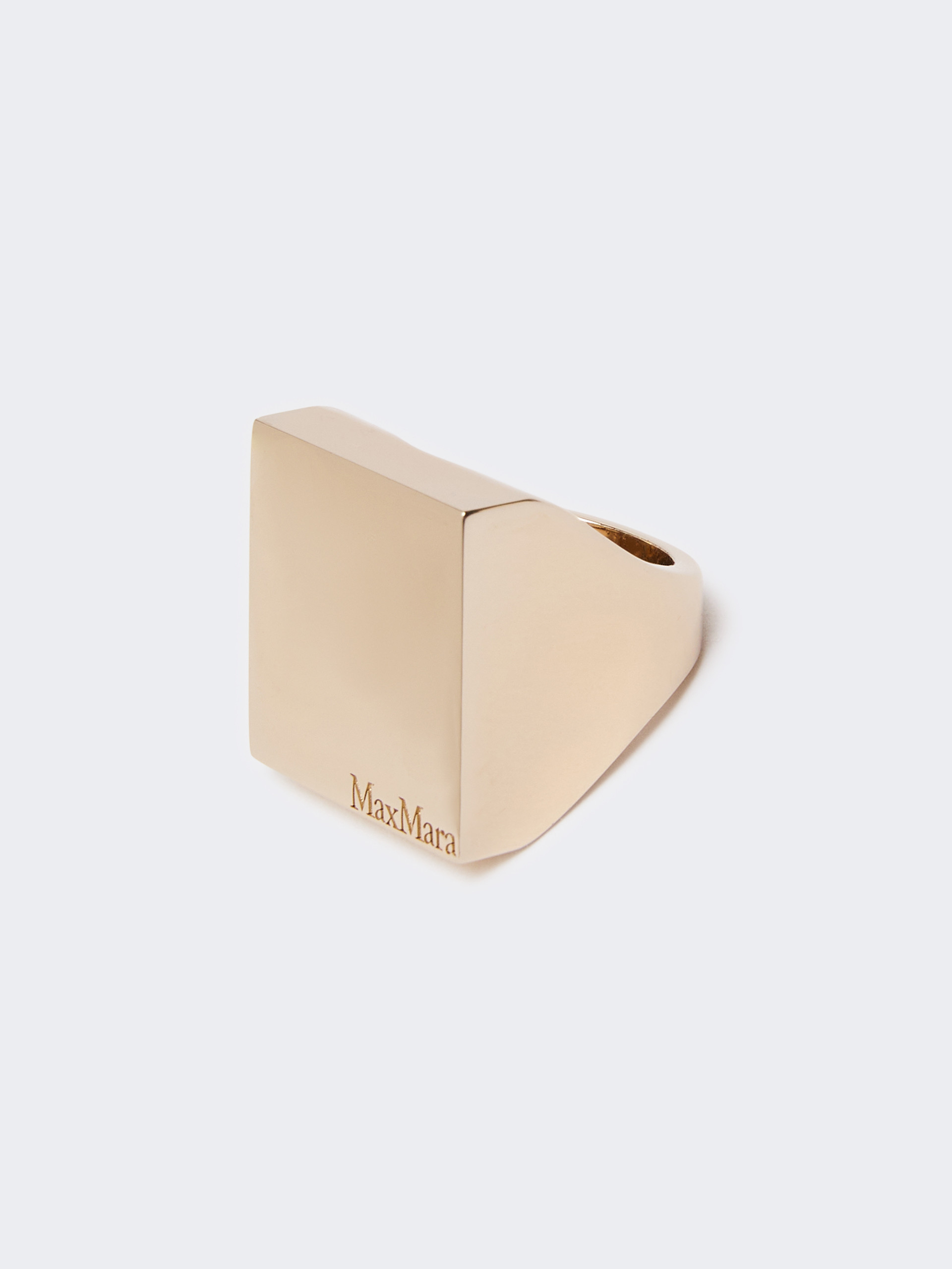 Max Mara Square Ring With Logo In Gold