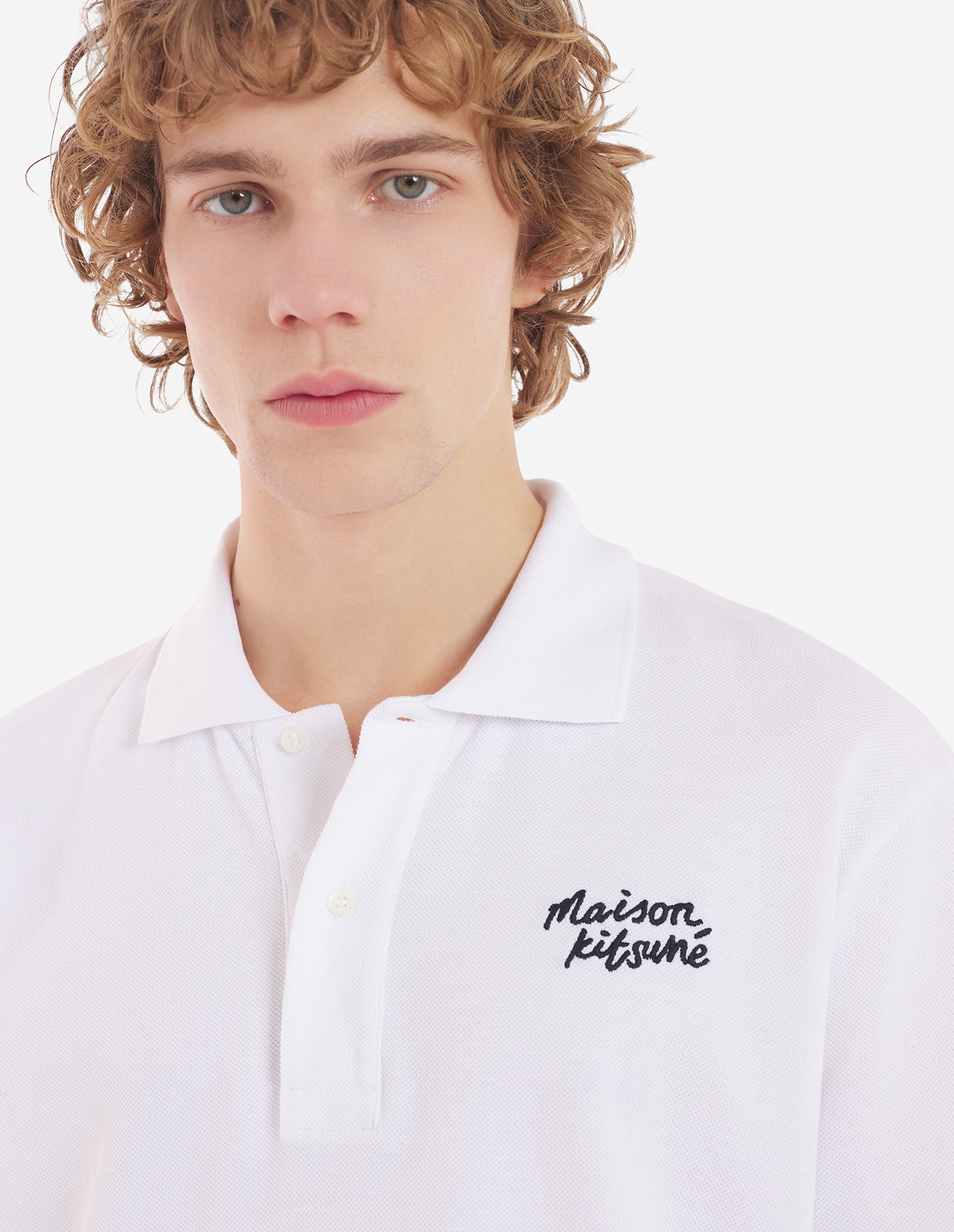 Maison Kitsuné Handwriting Cotton Polo Shirt In White