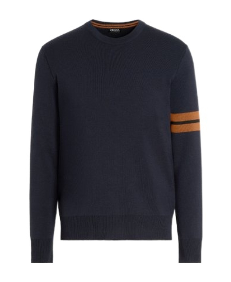 Zegna Crewneck Sweater With Ribbed Cuffs And Hem In Black