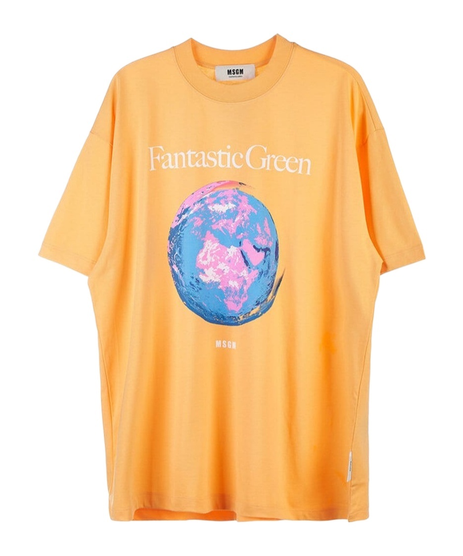 Msgm Graphic-print Cotton T-shirt In Yellow