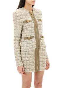 Balmain Tweed Zip-up Jacket In Nude