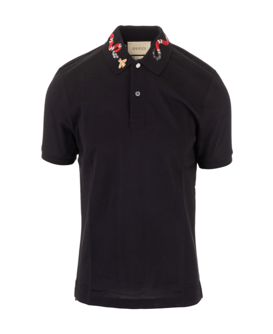 Gucci Polo With Snake Embroidery In Black