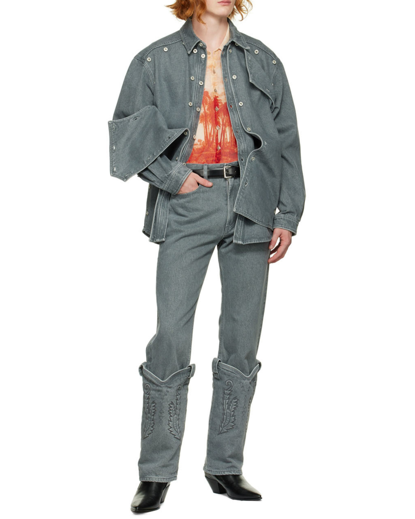 Y/project Classic Button Panel Denim Shirt In Gray